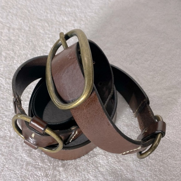 Eddie Bauer Brown Leather Belt W Brass Hardware - Picture 1 of 12